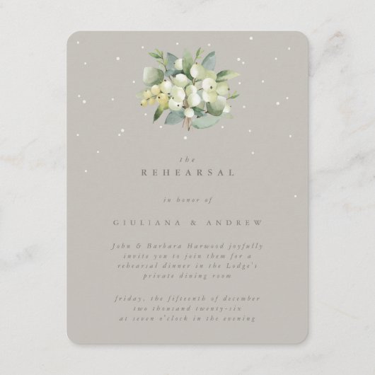 Greige Snowberry+Eucalyptus Wedding Probe Begleitkarte (Vorderseite)