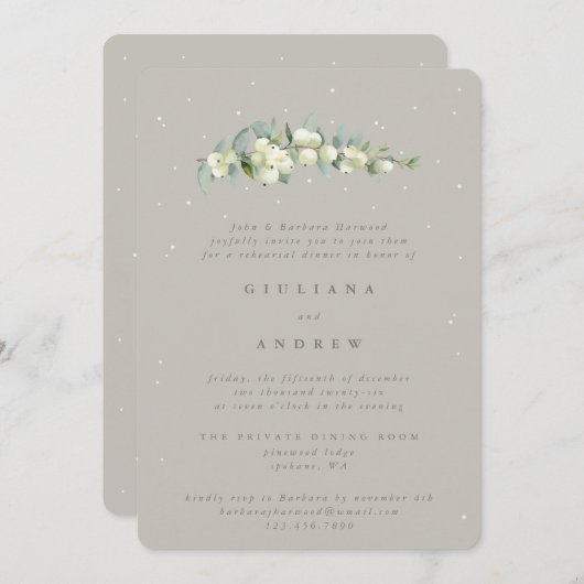 Greige Snowberry+Eucalyptus Wedding Probe Einladung (Vorne/Hinten)