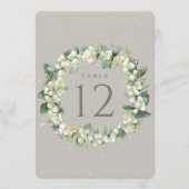 Greige Snowberry+Eucalyptus Wedding Tischnummer (Vorderseite)
