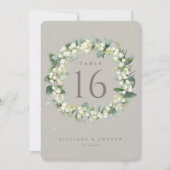 Greige Snowberry+Eucalyptus Wedding Tischnummer (Vorderseite)