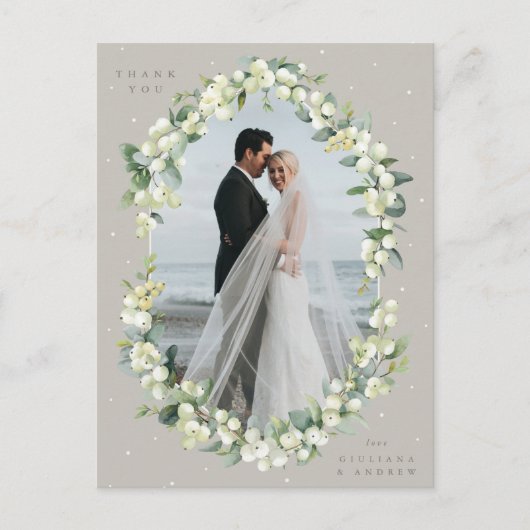 Greige Snowberry+Eucalyptus Wedding Vielen Dank Postkarte (Vorderseite)