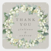 Greige Snowberry+Eucalyptus Wedding Vielen Dank Quadratischer Aufkleber (Vorderseite)