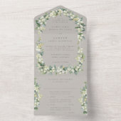 Greige Snowberry+Eucalyptus Winter Wedding All In One Einladung (Innen)