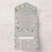 Greige Snowberry+Eucalyptus Winter Wedding All In One Einladung (Innen)