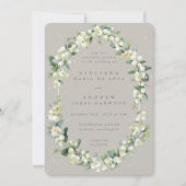 Greige Snowberry+Eucalyptus Winter Wedding Einladung (Vorderseite)