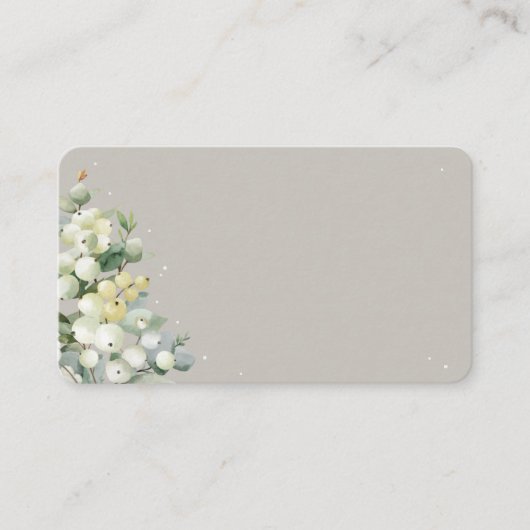 Greige Snowberry+Eucalyptus Winter Wedding Flat Platzkarte (Vorderseite)