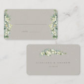 Greige Snowberry+Eucalyptus Winter Wedding Flat Platzkarte (Vorne/Hinten)