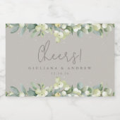 Greige Snowberry+Eucalyptus Winter Wedding Mini Schaumweinetikett (Einzelnes Label)
