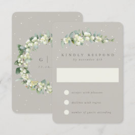 Greige Snowberry+Eucalyptus Winter Wedding RSVP Karte