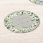 Greige Snowberry+Eucalyptus Winter Wedding Runder Pappuntersetzer (Angewinkelt)