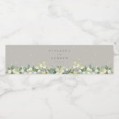Greige Snowberry+Eucalyptus Winter Wedding Wasserflaschenetikett (Einzelnes Label)