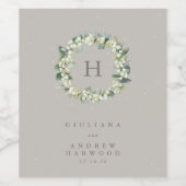 Greige Snowberry+Eucalyptus Winter Wedding Weinetikett (Einzelnes Label)