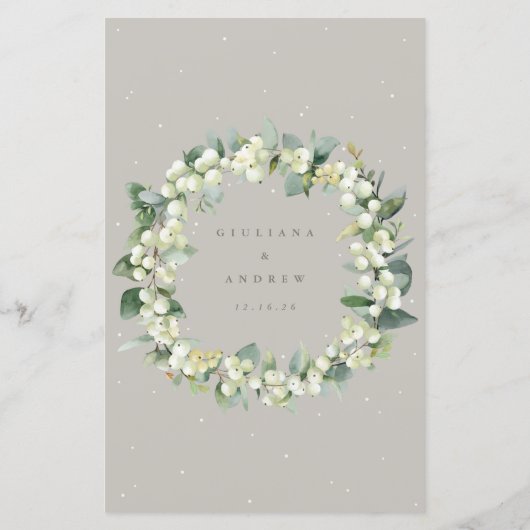 Greige Snowberry+Eukalyptus 3 Course Wedding Menu (Rückseite)