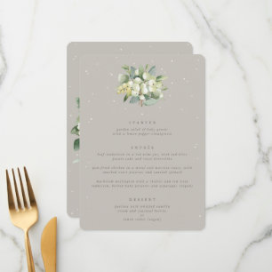 Greige Snowberry+Eukalyptus 3 Kurs Hochzeit Menükarte