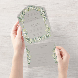 Greige Snowberry+Eukalyptus Wedding Nur Empfang All In One Einladung