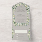 Greige Snowberry+Eukalyptus Wedding Nur Empfang All In One Einladung (Innen Boden)
