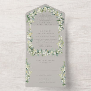 Greige Snowberry+Eukalyptus Wedding Nur Empfang All In One Einladung