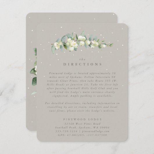 Greige Snowberry+Eukalyptus Wedding Route Begleitkarte (Vorne/Hinten)