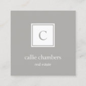 Greige Taupe Monogram Quadratische Visitenkarte (Vorderseite)