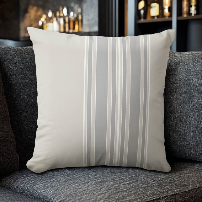 Greige und graue Streifen Off-Center Moderne #D3CF Kissen (Modern Stripe Pillow)