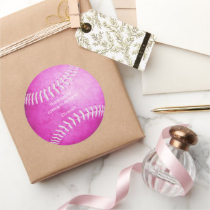 grellrosa Softball sport Party Vielen Dank Runder Aufkleber
