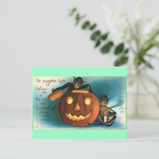 Gremlin Goblin Vintag Pumpkin Postkarte (Stehend Vorderseite)