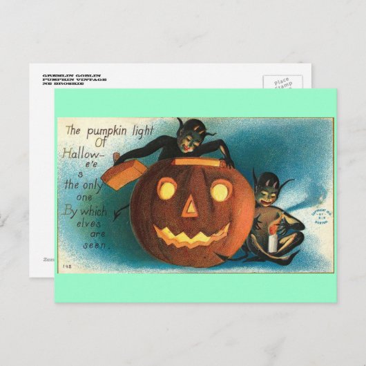 Gremlin Goblin Vintag Pumpkin Postkarte (Vorne/Hinten)