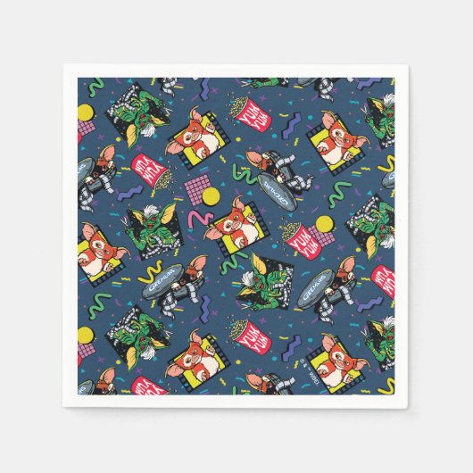 Gremlins™ 80er Retrowave-Muster Serviette (Vorderseite)