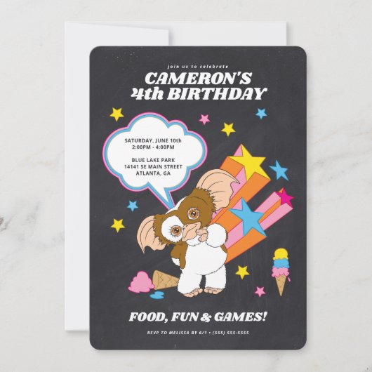 Gremlins | Gizmo Chalkboard Geburtstag Einladung (Vorderseite)