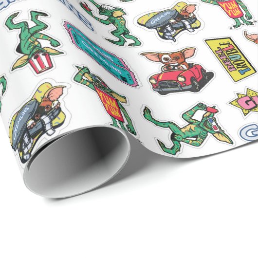Gremlins™ Sticker Fun Pattern Geschenkpapier (Rolleneckpunkt)