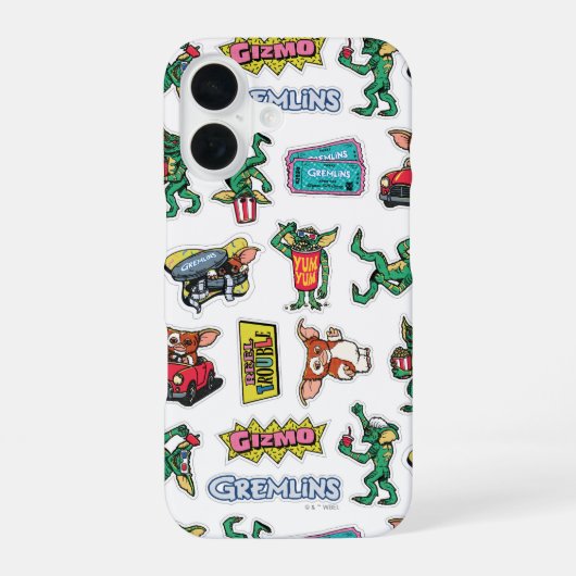 Gremlins™ Sticker-Spaß-Muster iPhone 16 Hülle (Rückseite)