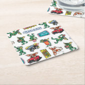 Gremlins™ Sticker-Spaß-Muster Rechteckiger Pappuntersetzer (angewinkelt)