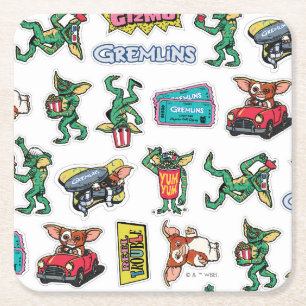Gremlins™ Sticker-Spaß-Muster Rechteckiger Pappuntersetzer