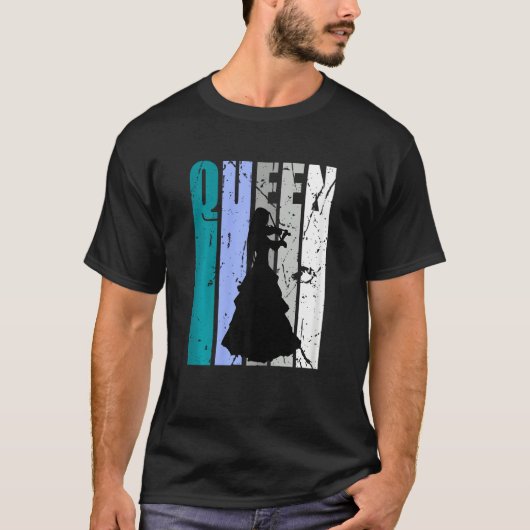 Gren Distressed Violin Queen Teal Grey Theme Violi T-Shirt (Vorderseite)