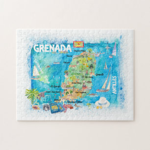 Grenada Antillen Illustrierte Karibik Karte  Puzzle