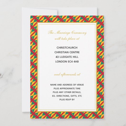 GRENADA CARRIACOU Christliche Schriftzeichen Hochz Einladung (Rückseite)