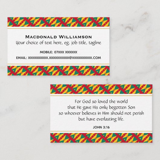 GRENADA Christliche Schrift John 3:16 Visitenkarte (Vorne/Hinten)