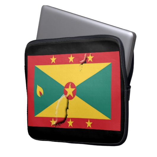 GRENADA Flag Map Patriotic Computer BLACK Laptopschutzhülle (Vorderseite Links)