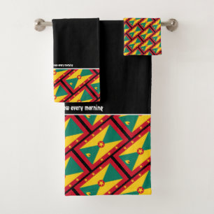 GRENADA FLAG Personalisierte Schrift SCHWARZ Badhandtuch Set