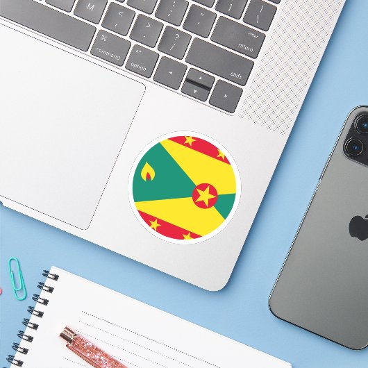 Grenada Flag Round Sticker (Laptop mit iPhone)