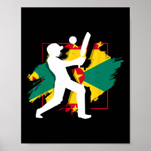Grenada-Flagge Grenadischer Cricket-Umriss Poster