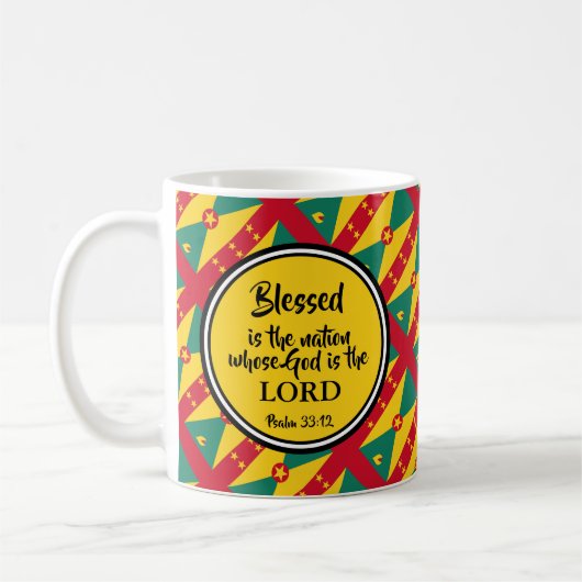 GRENADA-Flagge mit Christlicher Schrift und MONOGR Kaffeetasse (Links)
