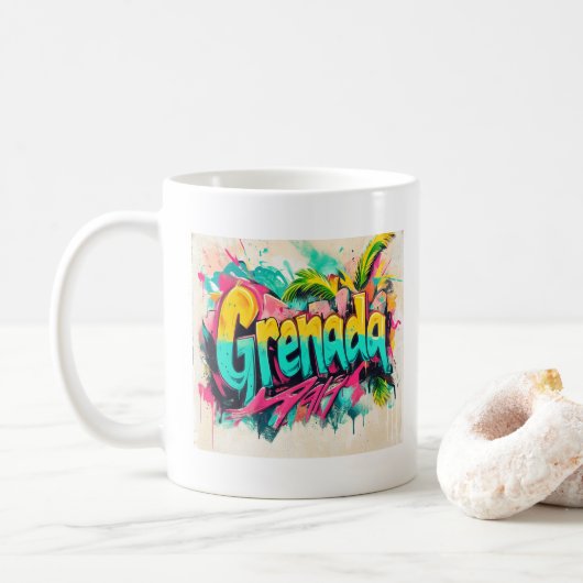 Grenada Graffiti Vibes: Island Street Art Ed Kaffeetasse (Mit Donut)