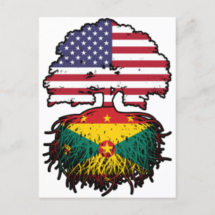 Grenada Grenadian American USA Tree Roots Flag Postkarte