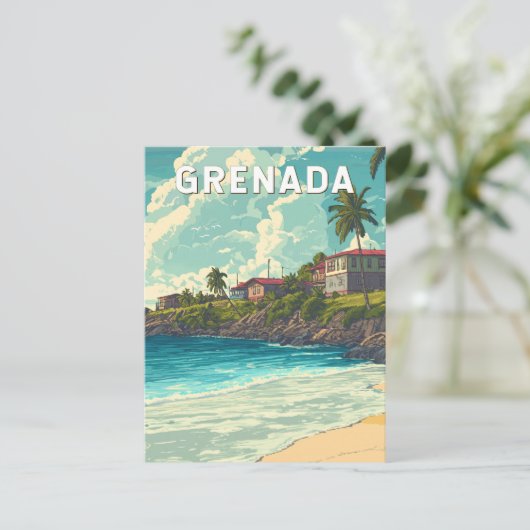 Grenada Illustration Travel Art Vintag Postkarte (Stehend Vorderseite)
