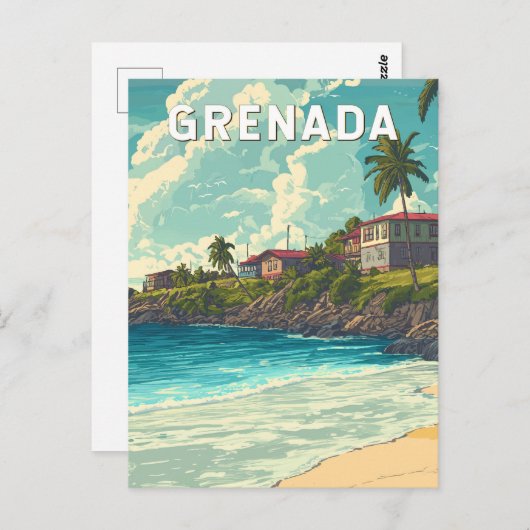 Grenada Illustration Travel Art Vintag Postkarte (Vorne/Hinten)