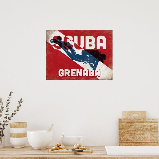 Grenada Scuba Diver - Blue Retro Poster (Küche)
