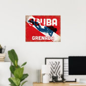 Grenada Scuba Diver - Blue Retro Poster (Heimbüro)