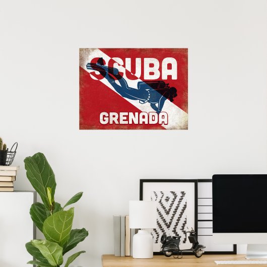 Grenada Scuba Diver - Blue Retro Poster (Heimbüro)