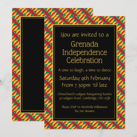 GRENADA UNABHÄNGIGKEIT EINLADUNG (Vorne/Hinten)